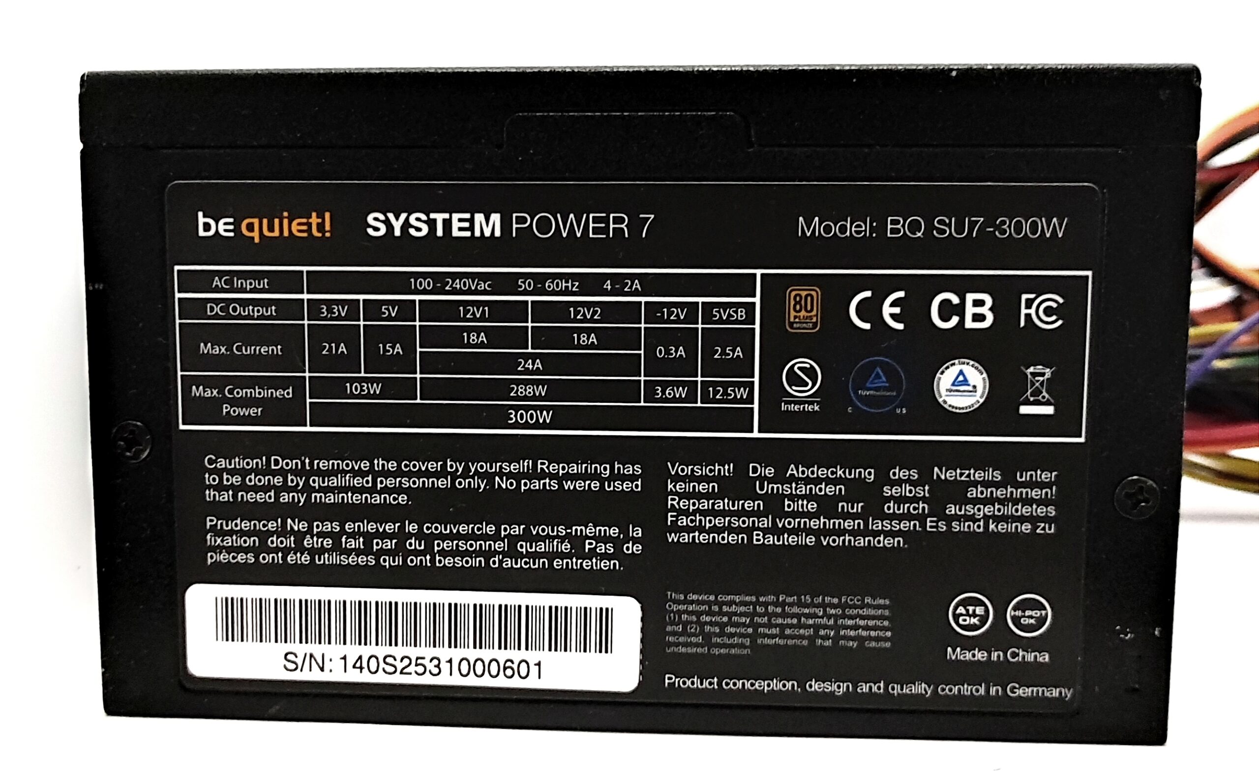 Zasilacz be quiet! System Power 7 BQ SU7-300W, 80 PLUS Bronze, 300W 20+4 ATX - obrazek 2