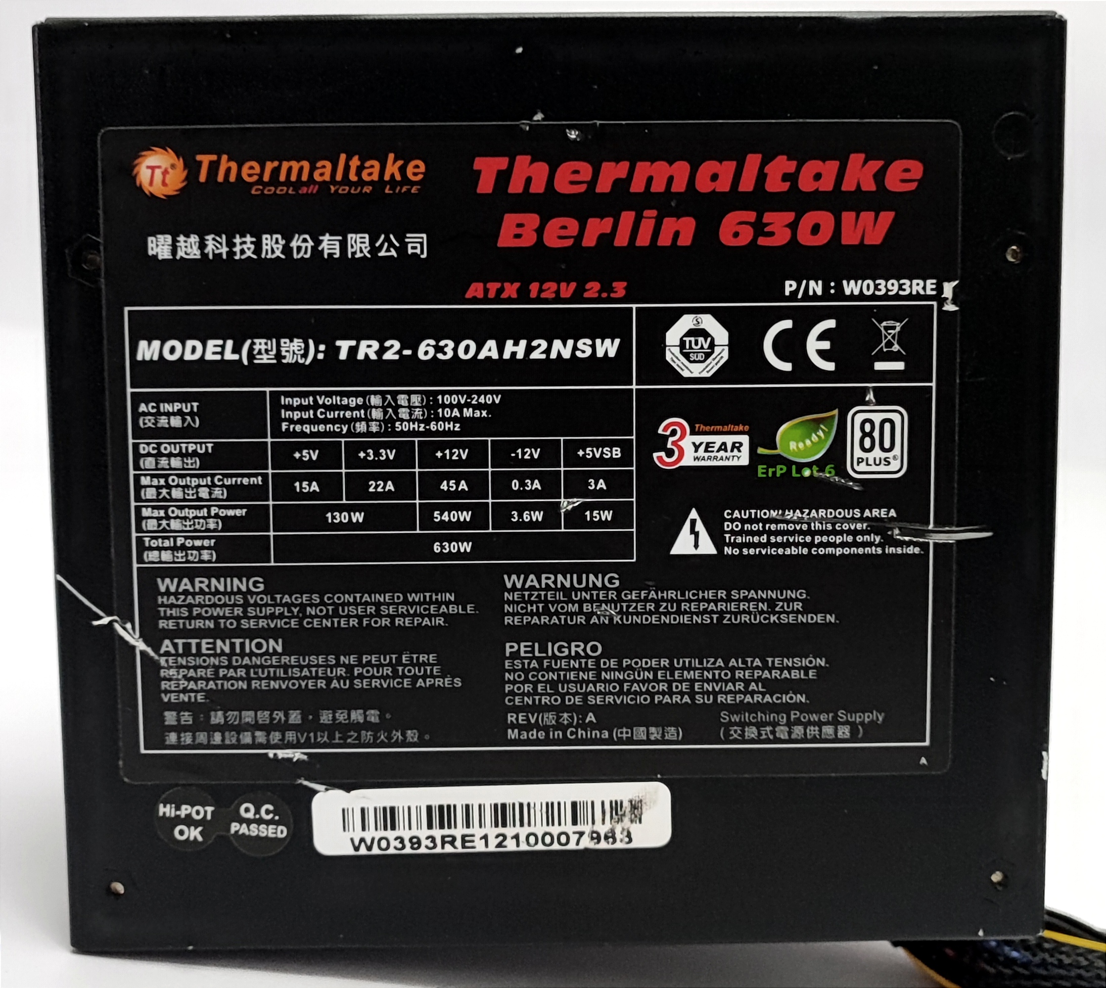 Zasilacz Thermaltake Berlin TR2-630AH2NSW, 80 Plus, 630W, 20+4-pin ATX(be quiet!) - obrazek 2